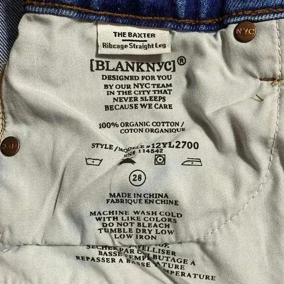 BLANKNYC The Baxter Ribcage Straight Leg Jeans Women’s 28 Blue Distressed NWT - Picture 11 of 11